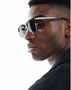 Солнцезащитные очки в стиле ретро с черной и серебристой оправой и зелеными тонированными линзами Asos design