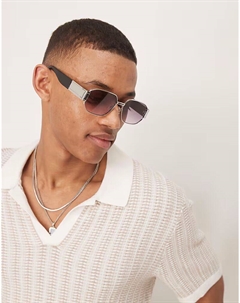 Солнцезащитные очки в металлической прямоугольной оправе с серебристо-черной оправой и фиолетовыми линзами с эффектом омбре - СЕРЕБРЯНЫЙ Asos design