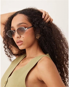 Солнцезащитные очки в металлической овальной оправе блестящего серебристого цвета с черепаховыми дужками и градиентными зелеными линзами Asos design