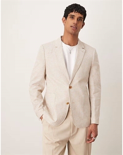 Узкий блейзер из льняной смеси в клетку песочного цвета Asos design