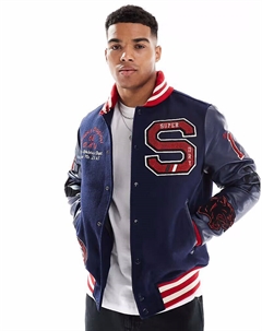Куртка-бомбер с заплатками колледжа в цвете Atlantic Navy 2 Superdry