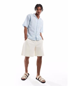 Рубашка с короткими рукавами и текстурой нежно-голубого цвета Pull & bear