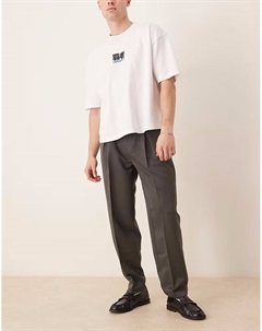 Элегантные зауженные брюки свободного кроя с массивными шлевками для ремня в темно-сером цвете со складкой спереди Asos design