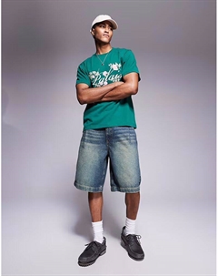 Длинные джинсовые шорты со складками зеленого оттенка Asos design