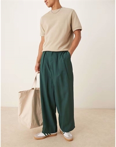 - Элегантные брюки-подковы зеленого цвета со складками и поясом Asos design