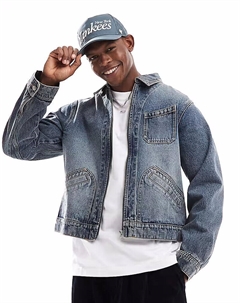 Джинсовая куртка-харрингтон свободного кроя в сине-голубом цвете Asos design