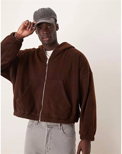 Укороченная флисовая толстовка с капюшоном большого размера коричневого цвета, комплект Asos design