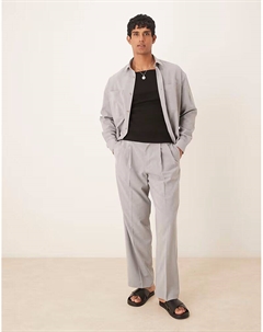 Широкие брюки из серого льна с двойными складками, комплект Asos design