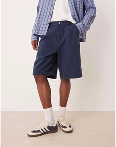 Длинные плиссированные шорты темно-синего цвета Asos design