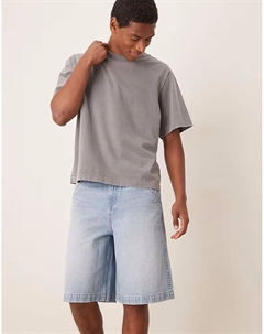 Джинсовые шорты с завязками и вышитыми задними карманами, цвет средне-синий Asos design