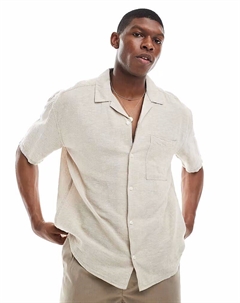 - рубашка свободного кроя из льняной смеси бежевого цвета Only & sons