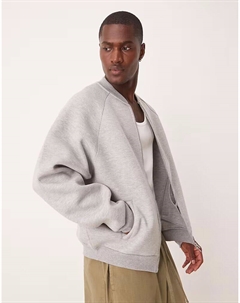 Толстая куртка-бомбер с рукавами реглан и водолазным узором серого меланжевого цвета Asos design