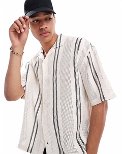 Рубашка в деревенском стиле с фактурной полоской цвета экрю Pull & bear