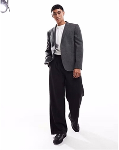 Пиджак облегающего кроя из смеси шерсти с узором «елочка» в угольно-сером цвете Asos design