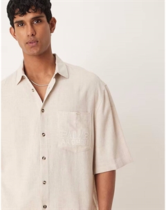 Рубашка свободного кроя из премиального льна с вышивкой на груди кремового цвета Asos design
