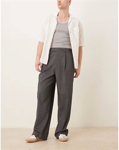 Широкие брюки с двойными складками серого цвета с узором «в ёлочку» и эластичной талией Asos design