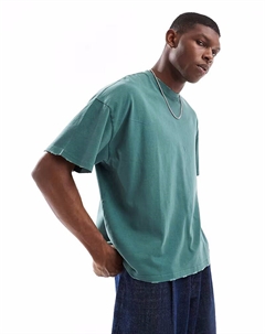 Свободная укороченная рваная футболка зеленого цвета Pull & bear