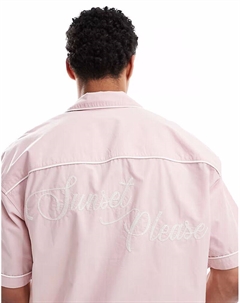 Рубашка с вышивкой на спине розового цвета Pull & bear
