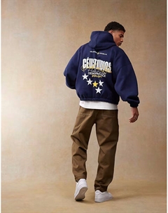 Толстовка оверсайз с принтом на спине темно-синего цвета Asos design