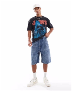 Мешковатые джинсовые шорты с эффектом потертости темно-синего цвета Pull & bear