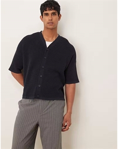 Свободная трикотажная бейсбольная рубашка на пуговицах темно-синего цвета Asos design