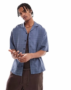 Клетчатая рубашка из ткани сирсакер синего цвета Pull & bear