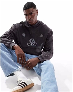 Толстовка свободного кроя с принтом на груди спереди, серого цвета Asos design