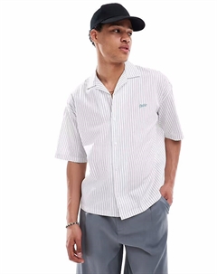 Полосатая рубашка свободного кроя белого цвета Pull & bear