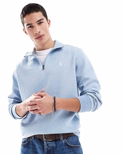 Свитшот с логотипом, двойной вязки, с застежкой-молнией на половину длины, светло-голубого меланжевого цвета Polo ralph lauren