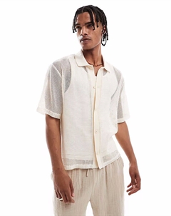 Вязаная крючком рубашка цвета экрю Pull & bear