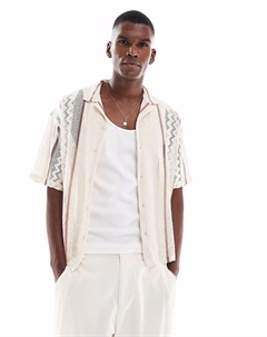 Вязаная крючком рубашка цвета экрю Pull & bear