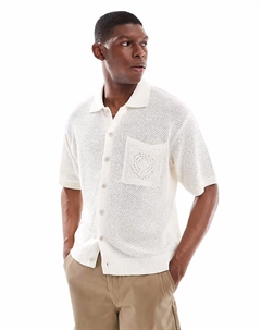 Рубашка из тонкого трикотажа с вышитым карманом цвета экрю Pull & bear