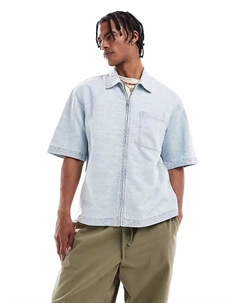 Рубашка из фактурного денима синего цвета Pull & bear