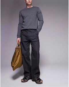 Брюки прямого кроя с узором «ёлочка» серого цвета Asos design