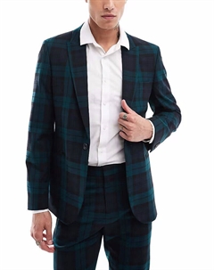 Пиджак облегающего кроя в темно-зеленую клетку Asos design