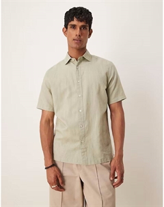 Рубашка из смеси льна светло-зеленого цвета Mango