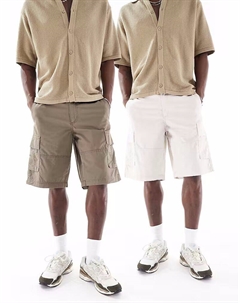 Комплект из 2 шорт-карго цвета хаки и кремового цвета Jack & jones