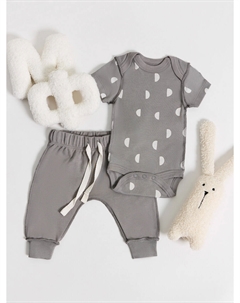 Комплект детский серый с принтом: боди и ползунки Mark formelle