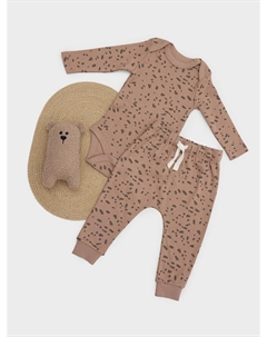 Комплект детский бежевый с принтом: боди и ползунки Mark formelle