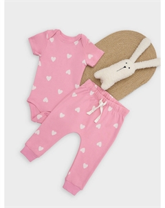 Комплект детский розовый в сердечки: боди и ползунки Mark formelle