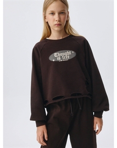 Рваный свитшот с принтом для девочек Sela