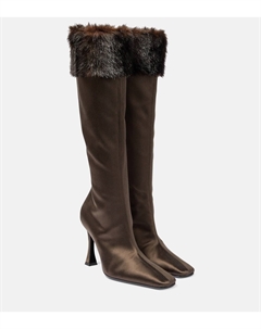 Атласные сапоги до колена с отделкой из искусственного меха, коричневый Magda butrym