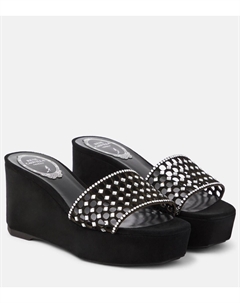 Украшенные замшевые шлепанцы на платформе, черный Rene caovilla
