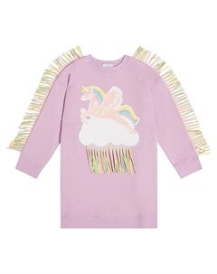 Платье из хлопкового джерси с бахромой, розовый Stella mccartney kids