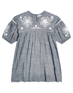 Вышитое платье из льна и хлопка, серый Tartine et chocolat