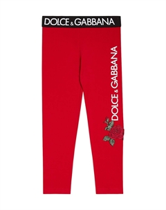 Леггинсы с цветочной аппликацией и логотипом Dolce&Gabbana Kids, красный Dolce&gabbana