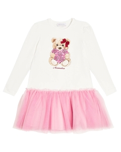 Хлопковое платье с тюлевой отделкой и принтом, розовый Monnalisa