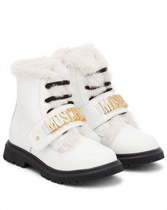 Кожаные ботинки с логотипом, белый Moschino