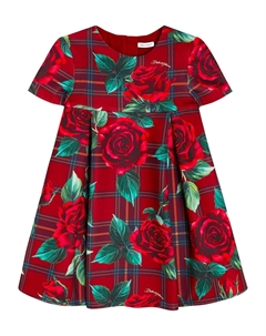 Платье с аквалангом в клетку с цветочным принтом Dolce&Gabbana Kids, мультиколор Dolce&gabbana