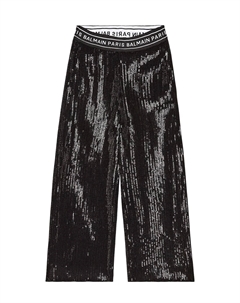 Широкие брюки с пайетками Kids, черный Balmain